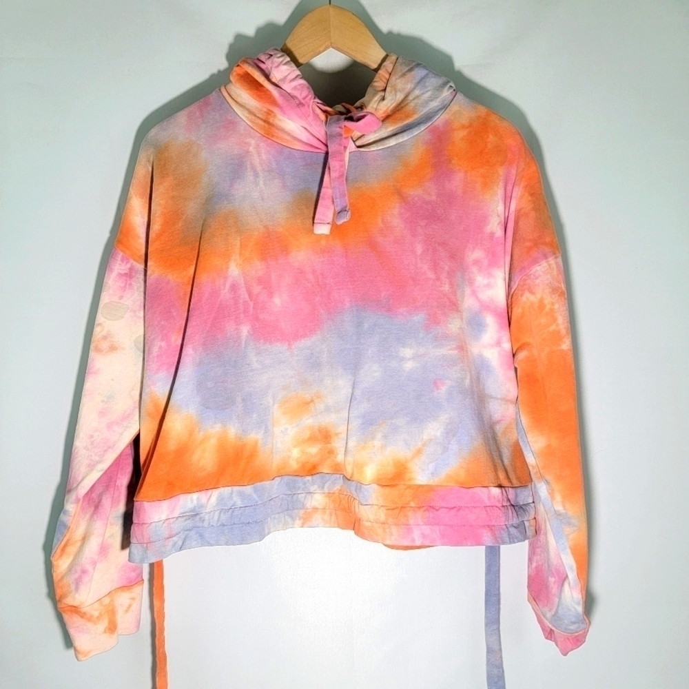 NEW BLANK NYC Women's Y2K Tie Dye Hooded Crop Sweatshirt Size Medium